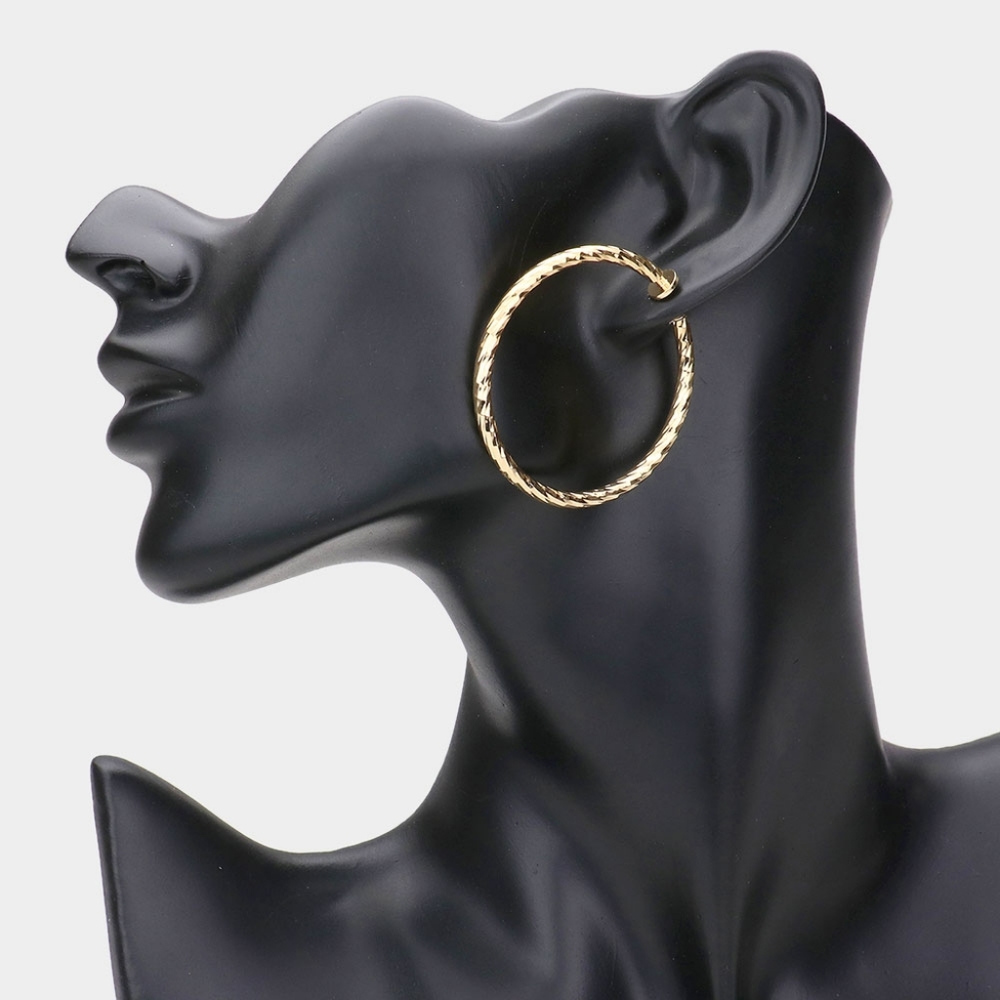 Textured Gold Clip On Hoop Earrings 1.75 Inches Twirl ClipOns ClipOn Jewelry
